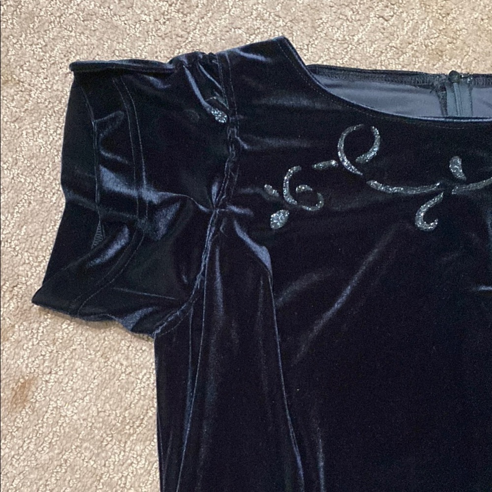 Elegant Y2K Black Velvet Size 14 Embellished Maxi Dress Dark Romance Goth Fall - Picture 4 of 14